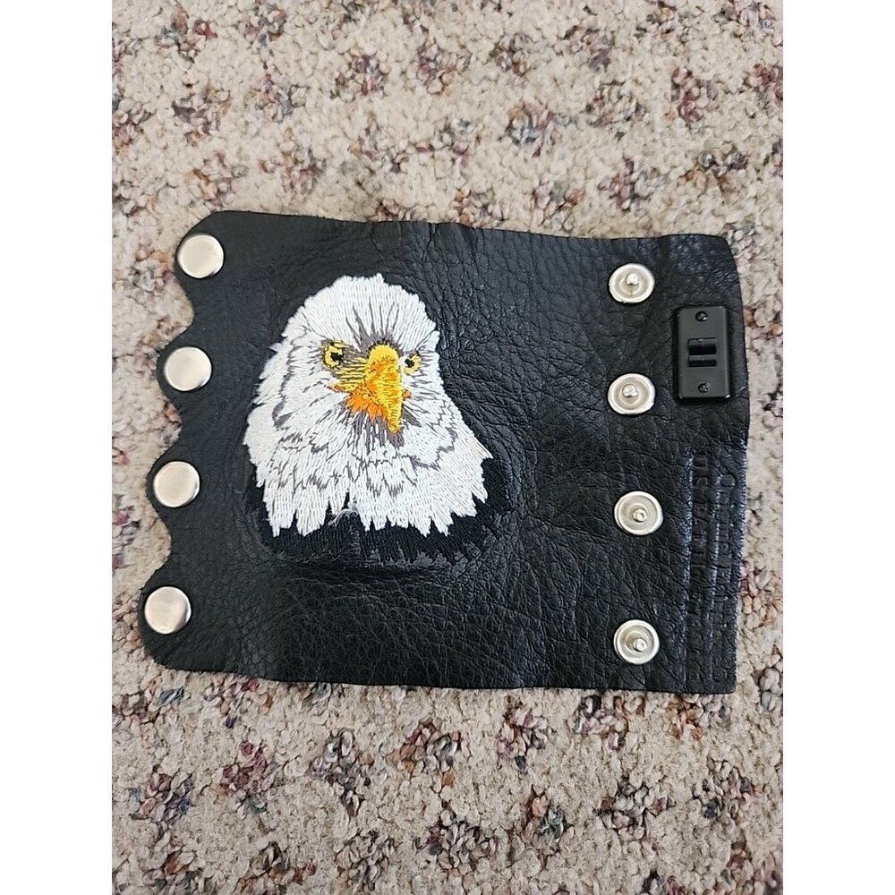 Genuine Harley Davidson Black Leather Ponytail Holder‎ Hair Gloves Rose & Eagle - Picture 4 of 5